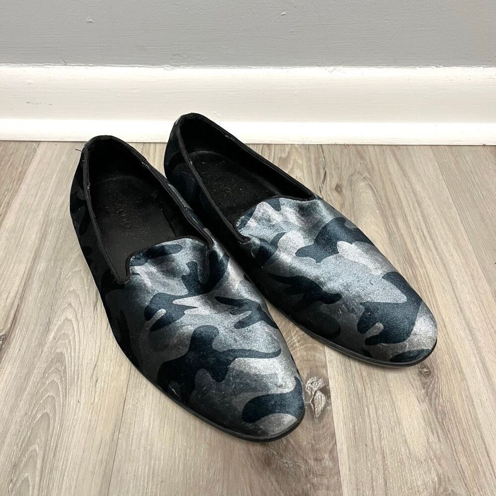 Aldo Loafers Men’s 10 Gray Camouflage Print Velvet Slip On
